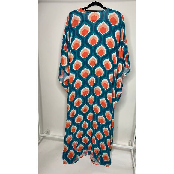 Free People Groovy Baby Maxi Kaftan Dress One Size Modern Rayon Long Colorful - Picture 5 of 8